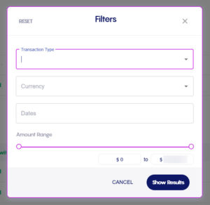 Celsius transaction filters