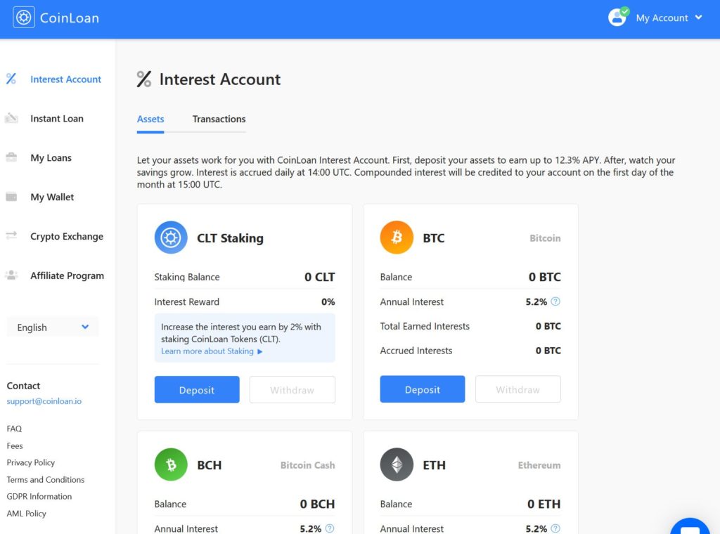 Coin Loan Interest Account Screenshot
