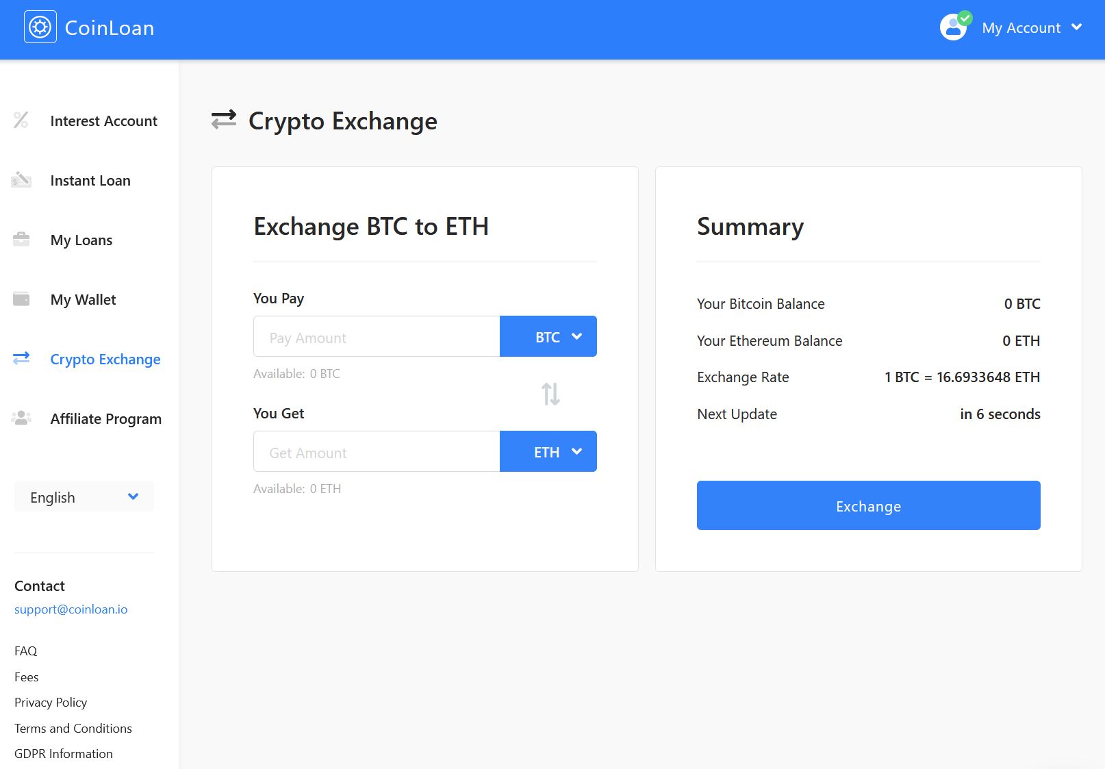 Coin Loan exchange screenshot
